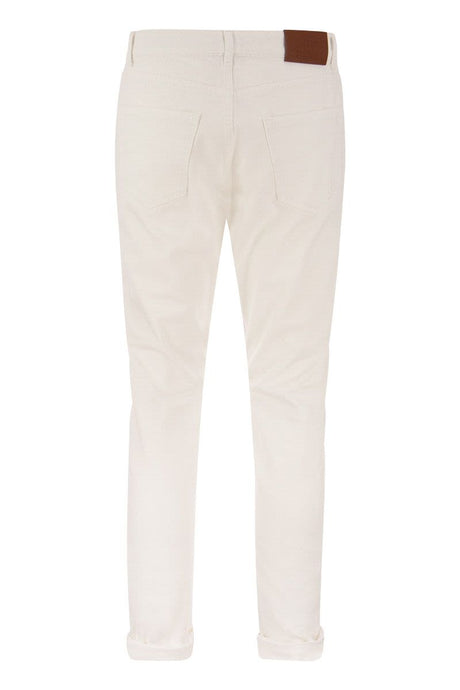 BRUNELLO CUCINELLI Men's Snow Cotton Five-Pocket Trousers in Slubbed Denim