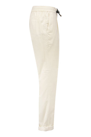 BRUNELLO CUCINELLI Contemporary Men's White Velvet Trousers with Drawstring Closure
