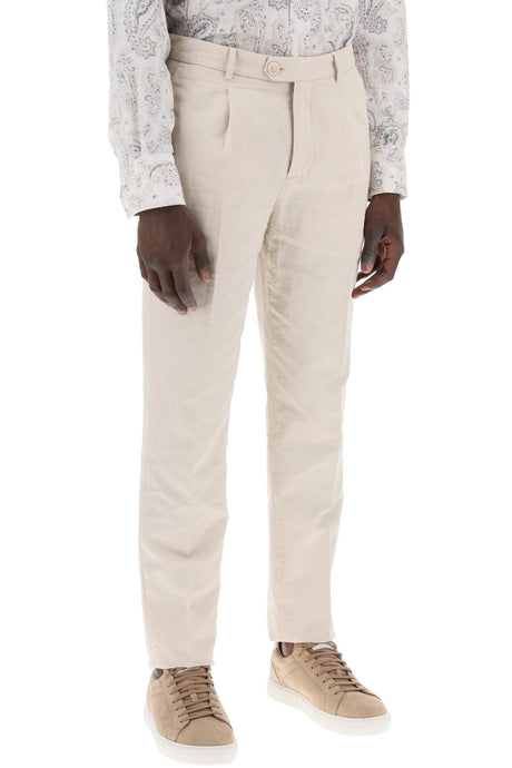 BRUNELLO CUCINELLI Men's Cotton and Linen Gabardine Pants for Spring/Summer 2024