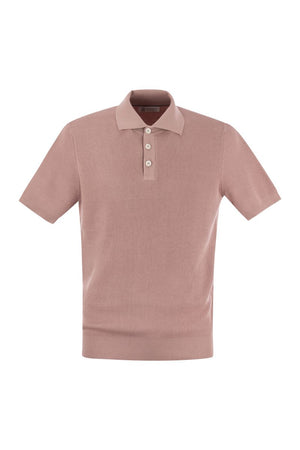 BRUNELLO CUCINELLI Men's Antique Rose Ribbed Polo T-Shirt for Summer SS24