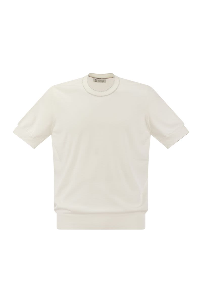 男士棉质夏季T恤-短袖, 圆领, 浅米色