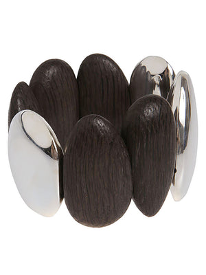 MONIES Gray Wood Bracelet with Chic Metal Accents