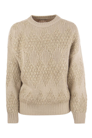 BRUNELLO CUCINELLI Geometric Wool, Cashmere, and Silk Sweater with Sequin Embellishments
