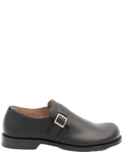 LOEWE Classic Derby Dress Shoes in Black Calfskin with Metal Campo Buckle for Men - SS24 Collection