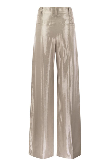 BRUNELLO CUCINELLI Beige Sparkling Gabardine Wide Sartorial Trousers for Women