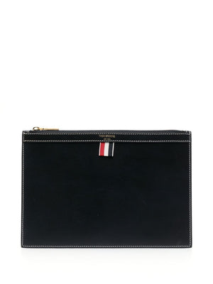 THOM BROWNE Navy Blue Small Leather Document Case for Men - FW23 Collection