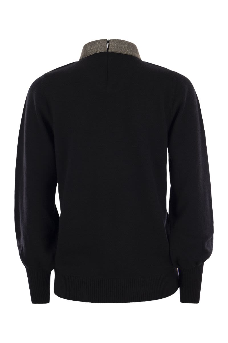 FABIANA FILIPPI V-Neck Sweater with Necklace for Women in Black - FW23
