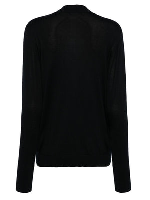 FABIANA FILIPPI Black Silk-Cotton V-Neck Sweater with Layered Details and Ribbed Cuffs for Women - SS24 Collection