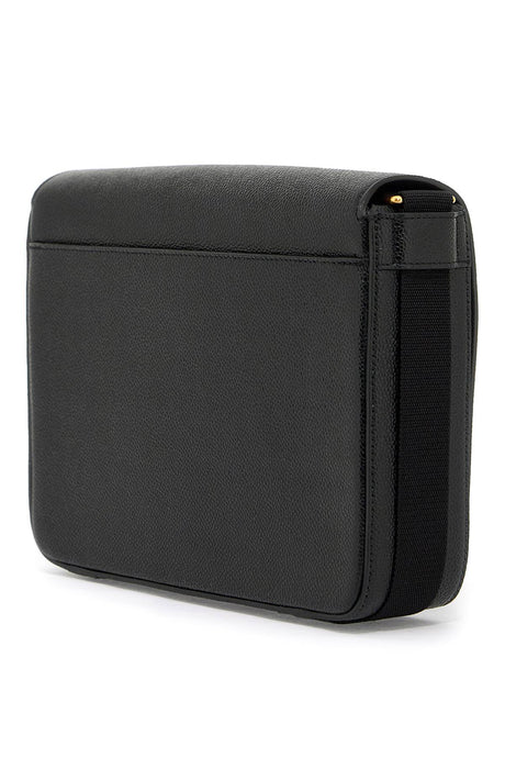 THOM BROWNE Sleek Black Leather Shoulder Handbag for Men