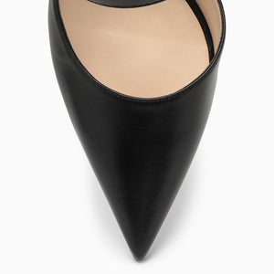 JIMMY CHOO Black Smooth Leather Pointed Flats with Decorative Buckle for Women