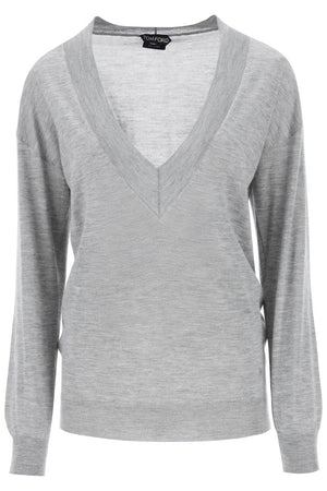 TOM FORD Premium Gray Cashmere and Silk Blend Sweater for Women - FW23
