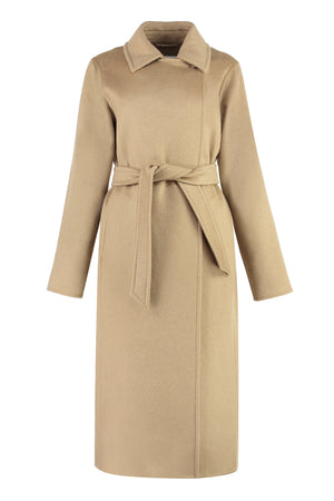 MAX MARA Cozy Cashmere Jacket for Women with Coordinated Waist Belt and Slit Hem in Beige