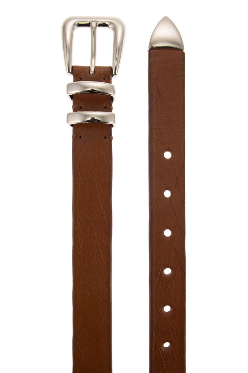 BRUNELLO CUCINELLI Retro-Inspired Men's Leather Belt with Antique Brass Details