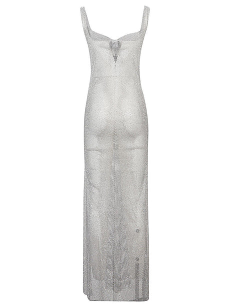 SANTA BRANDS Sleeveless Silver Dress with Heart-Shaped Neckline and Front Slits for Women
