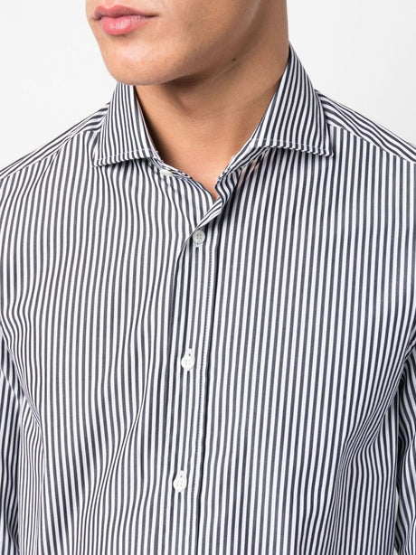 BRUNELLO CUCINELLI Men's Striped Cotton Shirt with Classic Collar and Button Fastening