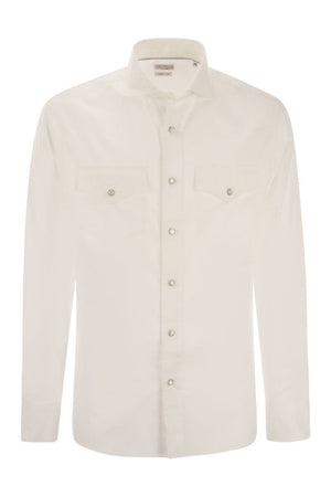 BRUNELLO CUCINELLI Men's White Easy Fit Cotton Western-Inspired Button-Down Shirt