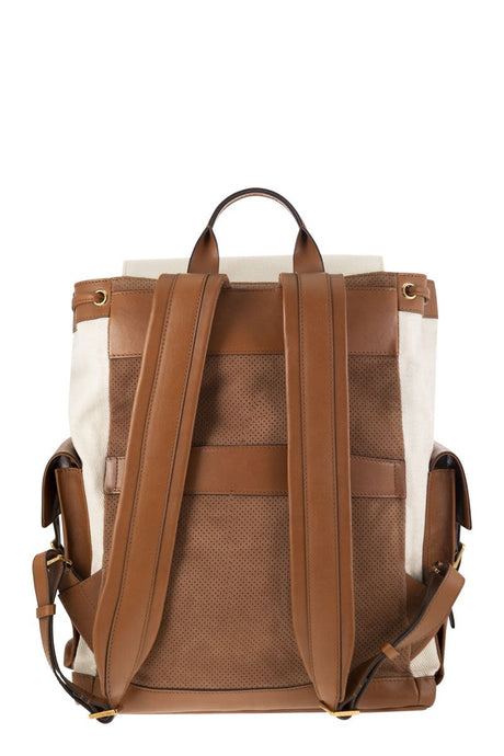 BRUNELLO CUCINELLI LEATHER AND CANVAS CITY BACKPACK