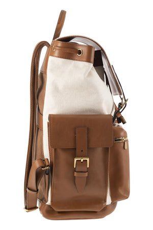 BRUNELLO CUCINELLI LEATHER AND CANVAS CITY BACKPACK