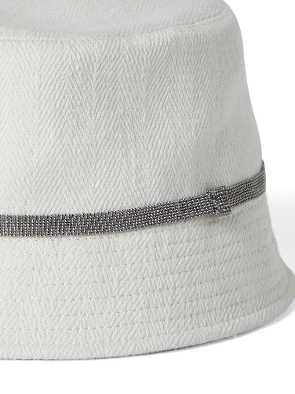 BRUNELLO CUCINELLI White Linen and Cotton Bucket Hat with Shiny Details
