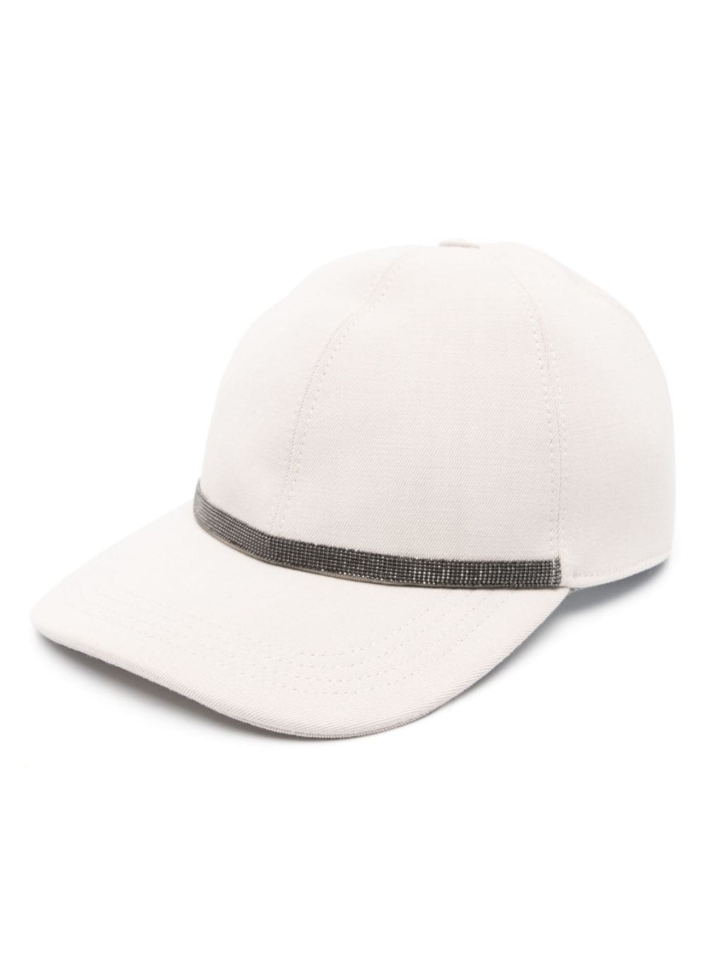 BRUNELLO CUCINELLI Light Beige Monili Chain Detail Six-Panel Hat with Curved Peak and Adjustable Strap for Women - SS24 Collection
