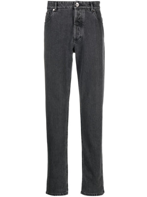 BRUNELLO CUCINELLI Charcoal Grey Cotton Slim Cut Men's Denim Jeans