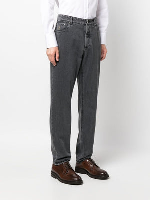 BRUNELLO CUCINELLI Charcoal Grey Cotton Slim Cut Men's Denim Jeans