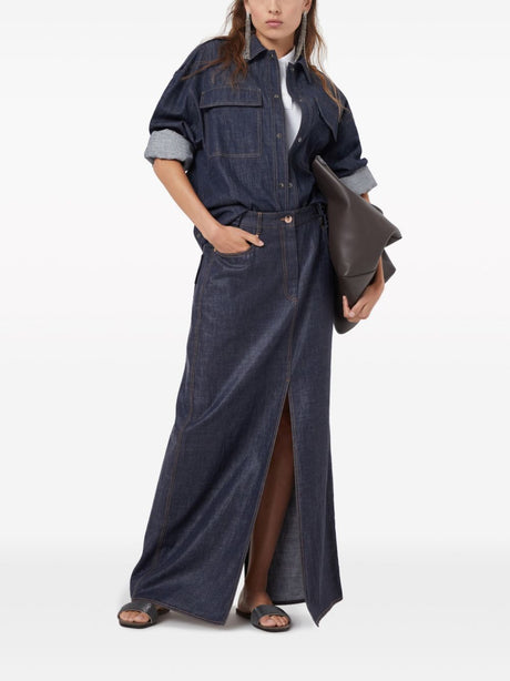 BRUNELLO CUCINELLI Contemporary Dark Denim Five-Pocket Skirt for Women