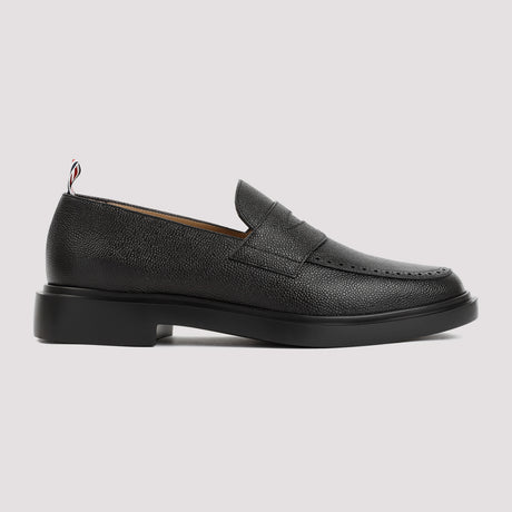 THOM BROWNE Luxurious Men's Pebble Grain Leather Loafers with Iconic Tricolor Detail