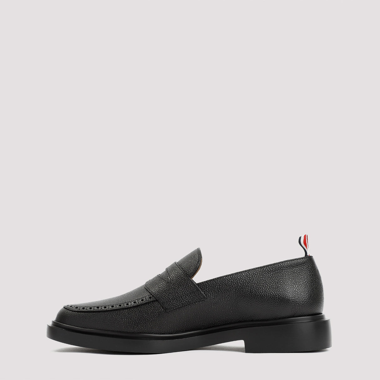 THOM BROWNE Luxurious Men's Pebble Grain Leather Loafers with Iconic Tricolor Detail