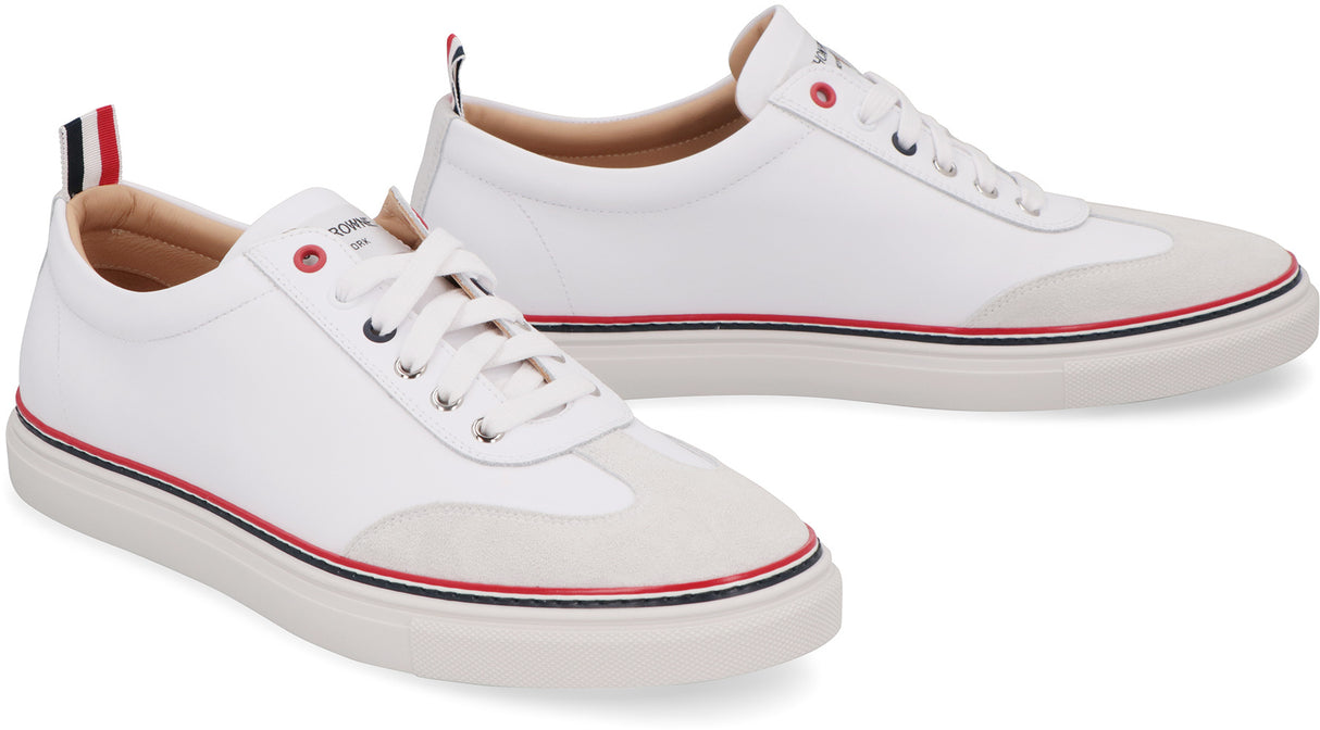 THOM BROWNE Men's White Leather Low-Top Sneakers for SS24