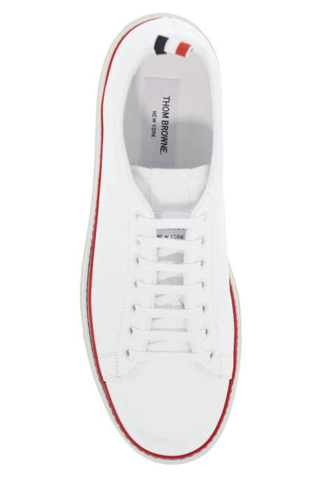 THOM BROWNE Minimal Design Leather Sneakers with Tricolor Detail for Men