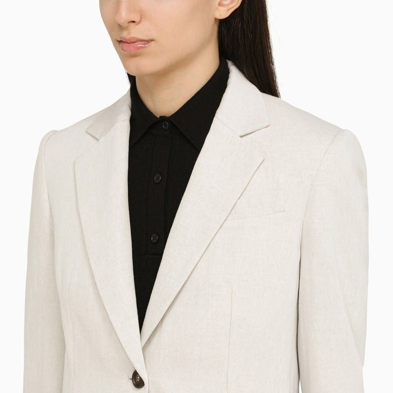 BRUNELLO CUCINELLI Chalk White Linen and Cotton Single-Breasted Jacket for Women in SS24