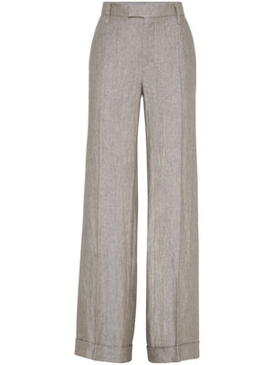 BRUNELLO CUCINELLI Blue Linen Pants for Women, SS24 Collection