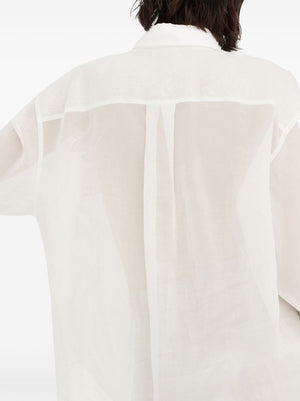 精致白色棉质针织衫，带有耀眼的木兰绣花，适合女性