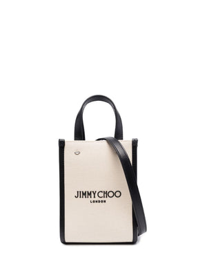 JIMMY CHOO Beige Mini Canvas Tote with Logo Detail - Women's Crossbody Bag FW23