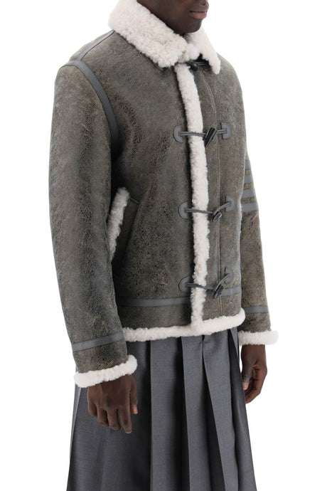 THOM BROWNE Gray Shearling Cropped Montgomery Jacket for Men