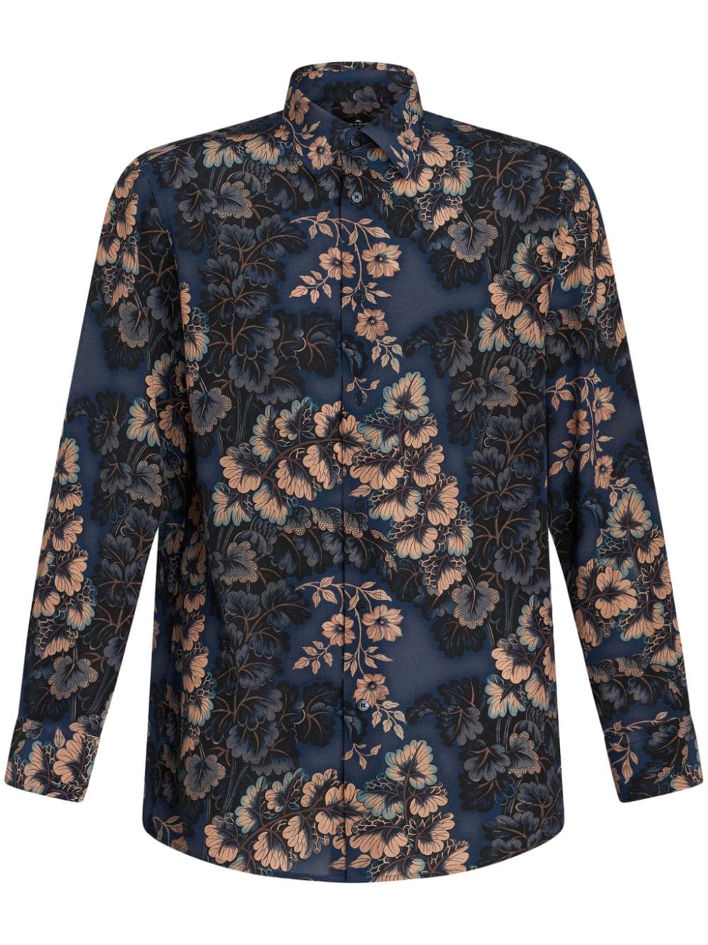 Floral Navy Blue Silk Shirt for Men - Sophisticated Folk Design by ETRO SS24