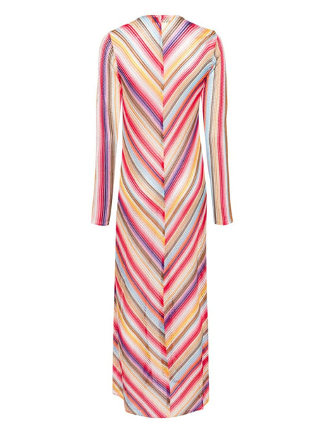 MISSONI Multicolored Striped V-Neck Cover-up with Front Tie