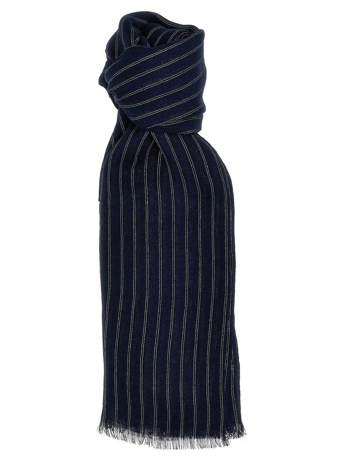 BRUNELLO CUCINELLI Striped Linen Scarf for Women - Beige Navy SS24