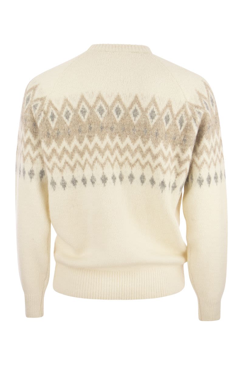 BRUNELLO CUCINELLI Men's Icelandic Jacquard Buttoned Sweater in Alpaca, Cotton, and Wool for FW23