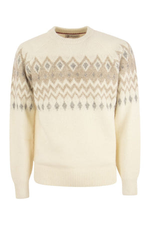 BRUNELLO CUCINELLI Men's Icelandic Jacquard Buttoned Sweater in Alpaca, Cotton, and Wool for FW23