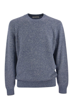BRUNELLO CUCINELLI Men's Blue Alpaca, Cotton, and Wool Crew-Neck Sweater for Fall/Winter 2023