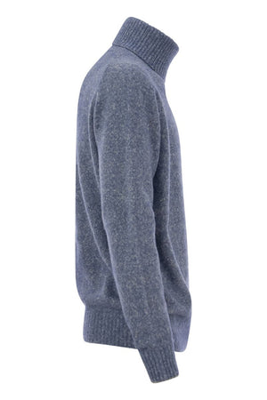 男士羊驼绒、棉、羊毛混纺高领羊绒衫-浅蓝色-FW23