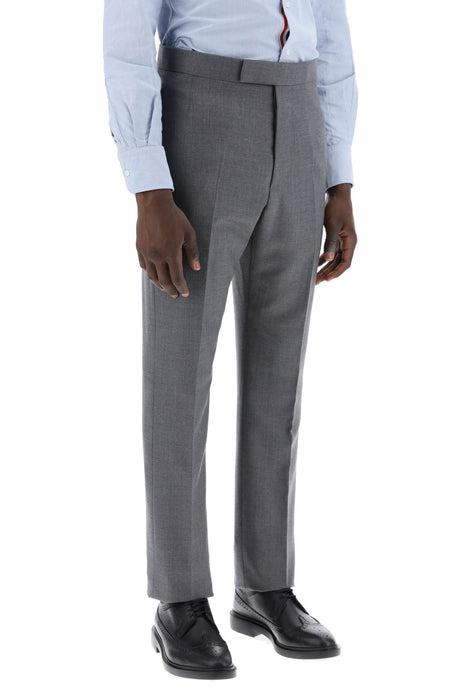 THOM BROWNE Classic Men's Grey Wool Twill Trousers with Sartorial Details