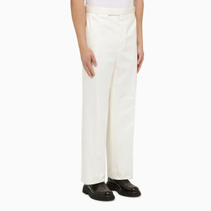 White Straight Cotton Trousers for Men from Thom Browne - SS24 Collection