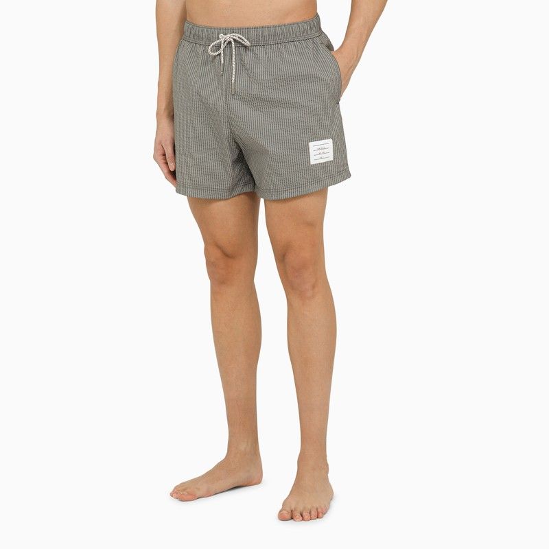 男士灰色条纹游泳短裤-2024夏季