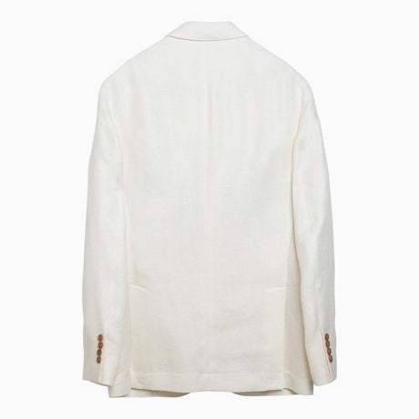 BRUNELLO CUCINELLI Men's White Linen Jacket with Classic Lapels and Button Placket