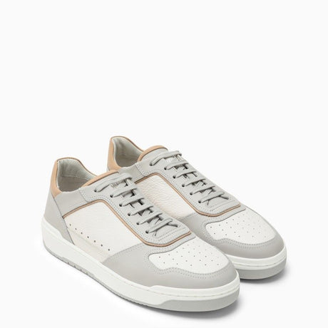 BRUNELLO CUCINELLI White and Grey Leather Low Top Sneaker for Men