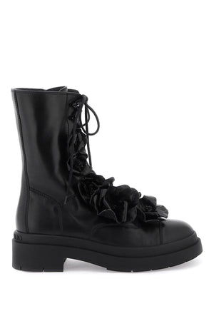 JIMMY CHOO Nari Flowers Leather Combat Boots - Women's Black Boots