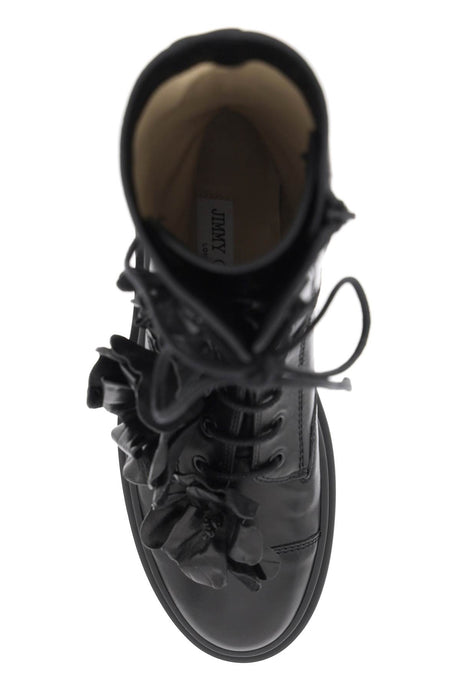 JIMMY CHOO Nari Flowers Leather Combat Boots - Women's Black Boots